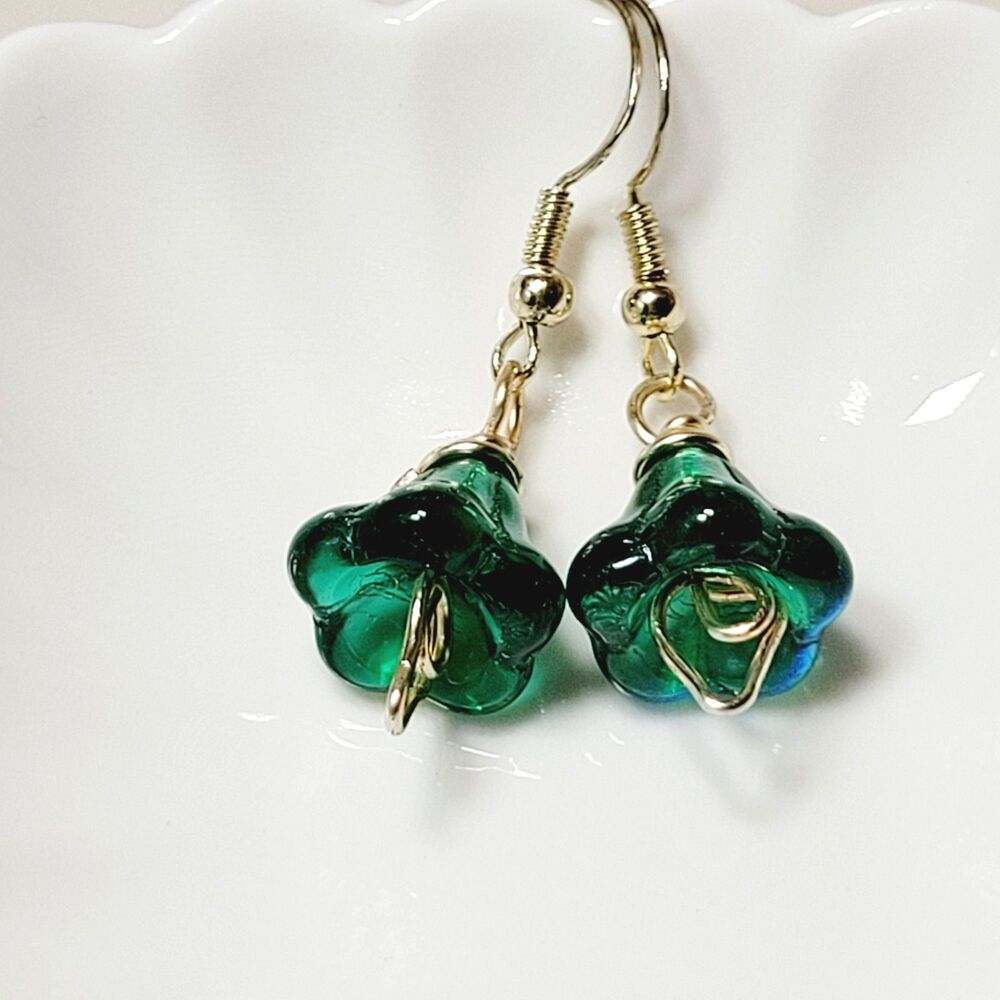 Green Czech flowers and Amazonite dangles Hidden Meaning earrings 660■ - Picture 3 of 8